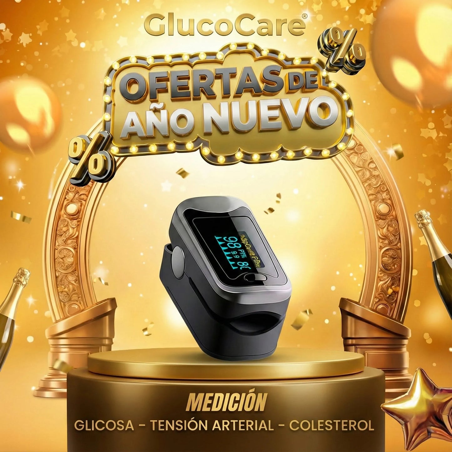 🎁 Promoción Año Nuevo GlucoCare – Bienestar diario con monitoreo 3 en 1 y sin dolor